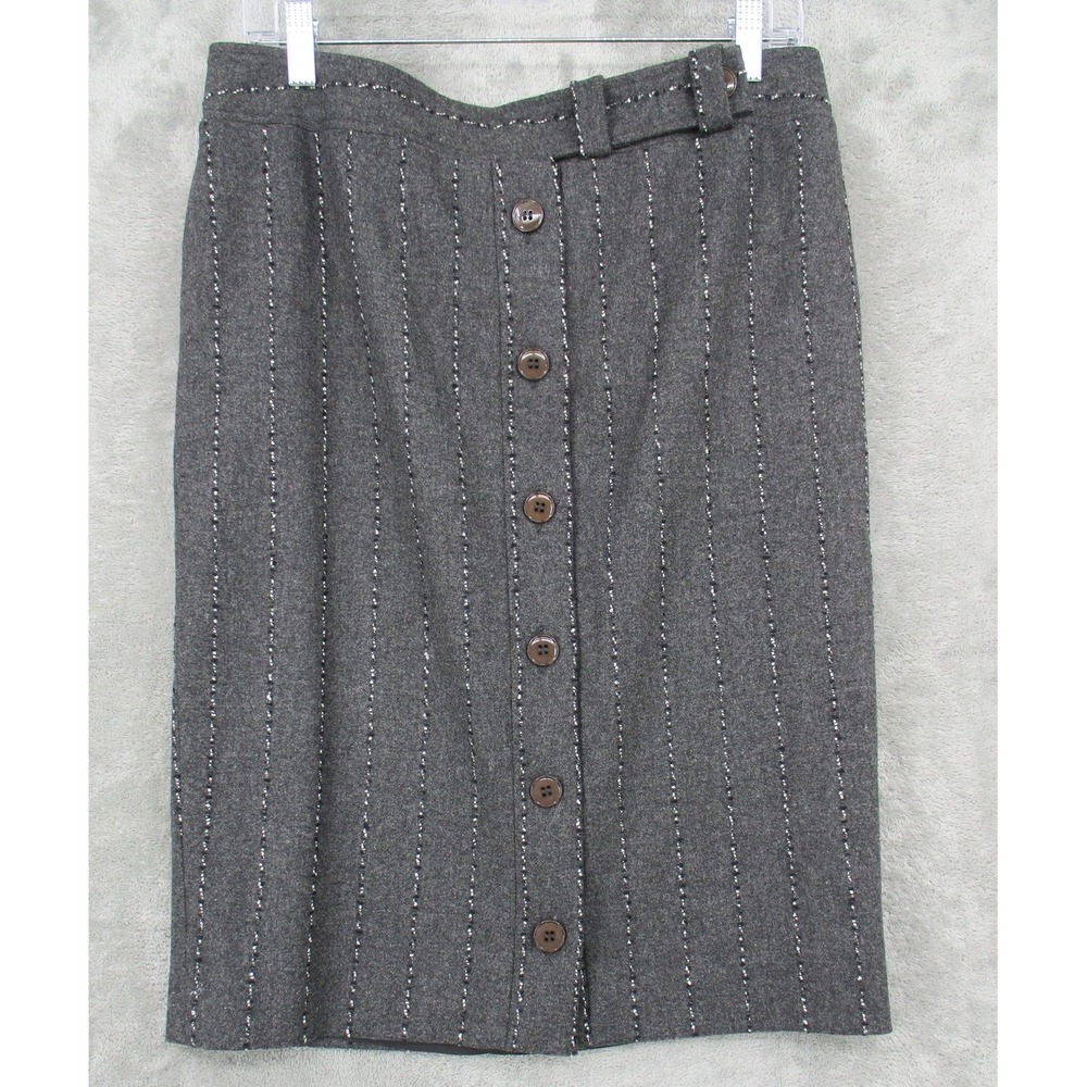 Tomaso‎ Stefanelli Skirt 44 Wool Button Front Striped Preppy Academia Italy Gray